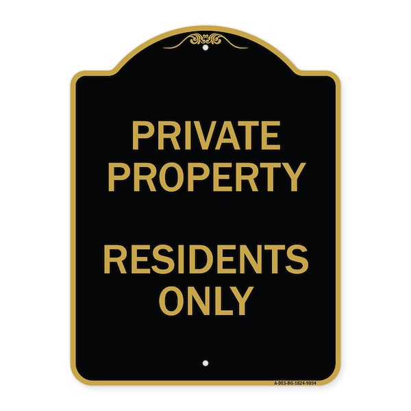 Signmission Designer Series Sign-Residents Only, Black & Gold Heavy-Gauge Aluminum, 24" x 18", BG-1824-9894 A-DES-BG-1824-9894 - main